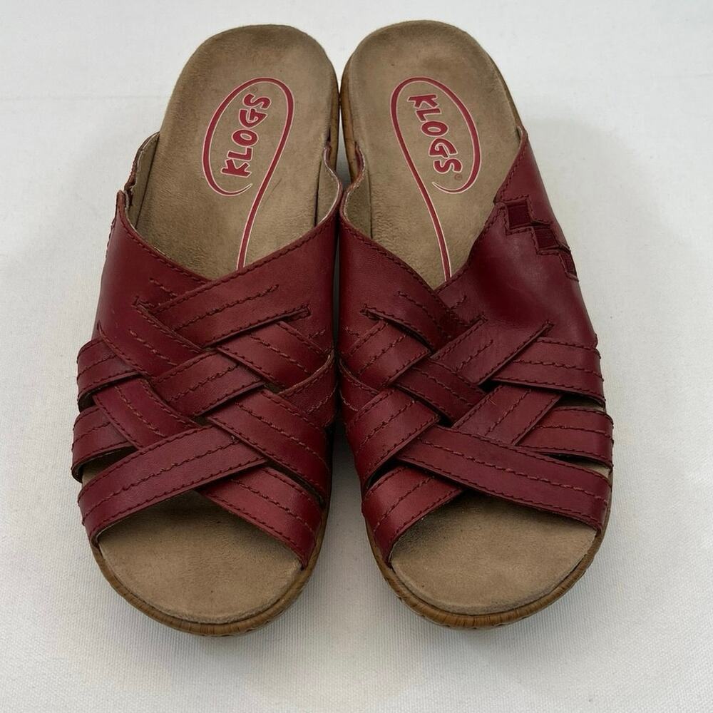 Klogs Red Leather Slide Sandals Women’s Size 9.5 Slip-Resistant Non-Marking